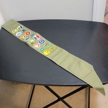 Vintage 50s Boy Scouts America BSA Narrow Green Sash with 16 Merit Badge... - $80.50