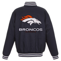 NFL Denver Broncos Poly Twill Jacket Embroidered Patch Logos JH Design Navy - £111.88 GBP