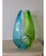 Vintage Ombre Margie&#39;s Garden Art Glass Vase Donut Hole Handblown Blue G... - £19.46 GBP