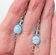 Artisan Sterling Silver Blue Crystal Bead Dangle Pierced Earrings - $11.87