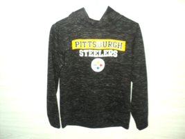 Pittsburgh Steelers Sweatshirt Hooded Youth 10-12 Dark Gray Striated Long Sleeve - £27.46 GBP