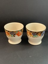 2-Vintage Footed Egg Cups Floral Band 2&quot; Tall By 2&quot; Diameter - £10.80 GBP