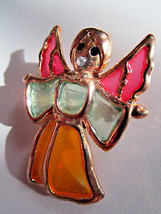 Vintage Christmas Choir Singing Angel In Stained Glass, Pendant / Pin Brooch - £7.06 GBP