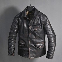 Men's Classic Casual Vintage Style Coat Distressed Black Leather Jacket - £79.12 GBP