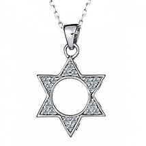 Diamond Jewish Star of David Pendant Rolo Necklace 16&quot; 14k White Gold 0.34 CT - £405.93 GBP