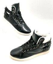 Men&#39;s US Size 7.5 Black  White Mid High Top Lace Up Buckle Sneakers Shoe... - $21.41