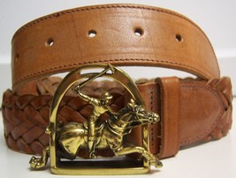 Polo Ralph Lauren RL-90 Braided Leather Belt LARGE Polo Player Buckle 34 VINTAGE - £464.64 GBP