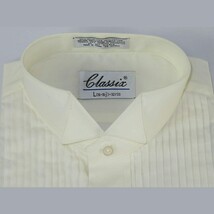 Men's Tuxedo shirt By CLASSIX Wing Tip Formal Pleated Front After Six M00 Ivory image 8