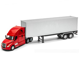 Freightliner Cascadia Truck Red with Gray Container &quot;Transporter&quot; Series... - $78.79