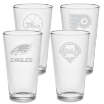 SET Philadelphia Teams Eagles Flyers Phillies Sixers Custom Pint Beer Glasses - £51.97 GBP