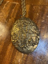 Antique Vintage GERMANY GOTHIC RARE Brass Necklace Chain Photo Locket Pe... - $44.55