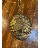 Antique Vintage GERMANY GOTHIC RARE Brass Necklace Chain Photo Locket Pe... - £35.30 GBP