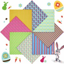 8 Pieces Easter Fabric by The Yard Egg Rabbit Bunny Pattern Square Fabric Bundle - £12.65 GBP