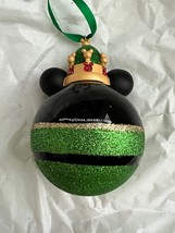 Disney Parks Green Nutcracker Mickey Mouse Glass Ball Ornament NEW image 2