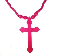 Large 5 Inch Pink Wooden Cross Necklace Car Mirror Decoration Wood Jewelry New - £5.26 GBP