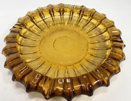 Vintage Large 10 inch Honey Amber Depression Glass Ashtray Sunburst Pattern - £51.39 GBP