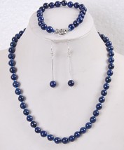 2015 Charming women hot sale 8mm Egyptian Lapis Lazuli Round Beads necklace brac - £12.32 GBP