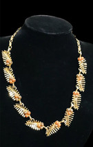 Rare Vintage CORO signed gold tone necklace leaves and faux-pearls 17.5” Long - £35.88 GBP