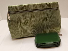 90’s Large Vintage Clinique Green Make Up Bag &amp; Mirror Zip Logo Accessory Travel - £13.37 GBP