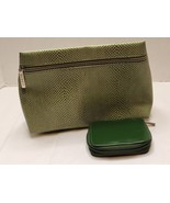 90’s Large Vintage Clinique Green Make Up Bag &amp; Mirror Zip Logo Accessor... - £13.22 GBP