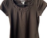 Harolds Womens Size L Brown Ruffled Neckline Cap Sleeve Top - $13.71