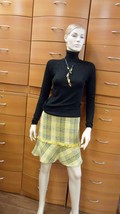 CHECKED WOOL SHORT SKIRT Lined Yellow Plaid Winter Skirt Career Casual E... - $85.00
