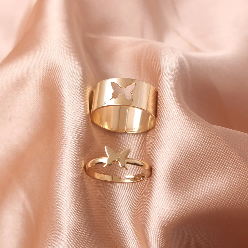 Gol2pcs/set Couple Rings Women Open Rings Set Adjustable Wedding Rings Fashion F - £10.86 GBP
