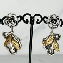Chico&#39;s Silver and Gold Tone Flower Post Earrings Pierced Pair - £7.89 GBP