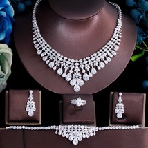 4pcs Luxury Bridal Wedding Party Gorgeous CZ Crystal Necklace Bracelet Earrings  - £73.58 GBP
