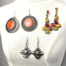 Lot of 3 Pierced Earrings Silver tone Fall Fashion Earrings Boho Orange &amp; Yellow - £6.02 GBP