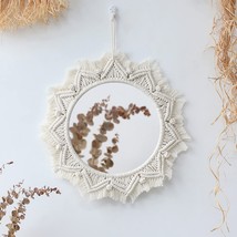 Macrame Hanging Wall Mirror - Boho Fringe Round Handmade Decorative, Round - £29.89 GBP