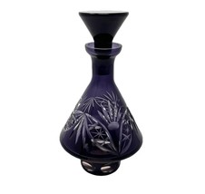 VTG/ATQ Czech Amethyst Glass Decanter W Stopper Cut To Clear Bottle Carafe 9”H - £90.20 GBP