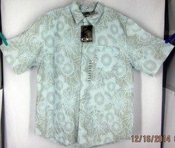 OP LARGE NWT SHORT-SLEEVE GRAY/BLUE FLORAL BUTTON-FRONT SHIRT RAYON/POLY... - $10.48