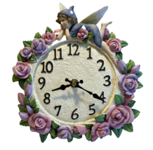 Resin Floral Clock Vintage Novelty Pink Roses Elf Cottage Core By KMC - Working - £21.42 GBP