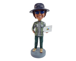 Custom Bobblehead Crazy dude wearing nice shirt with a laptop on one hand and a  - £70.97 GBP
