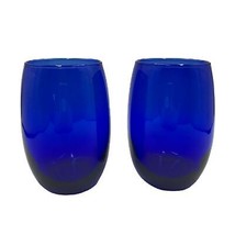 Vintage Set of 2 Cobalt Blue Glass Weighted Bottom Drinking Glasses Drinkware - £23.63 GBP