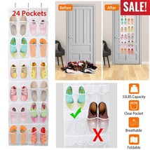 24 Pocket Over the Door Shoe Organizer Space Saver Rack Hanging Storage Hanger - £16.83 GBP