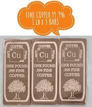 3 lb. .999 Fine Copper - 1 lb. Bullion Bars - Set of 3 bars ( Total 3 po... - $146.36