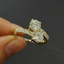 2Ct Rotondo Diamanti Finti Due Stone Engagement Ring 14K Placcato Oro Giallo - £94.25 GBP