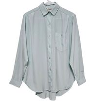 Vintage Liquid Silk Mint Button Up Blouse Minimalist Soft Clean Workwear... - $19.99