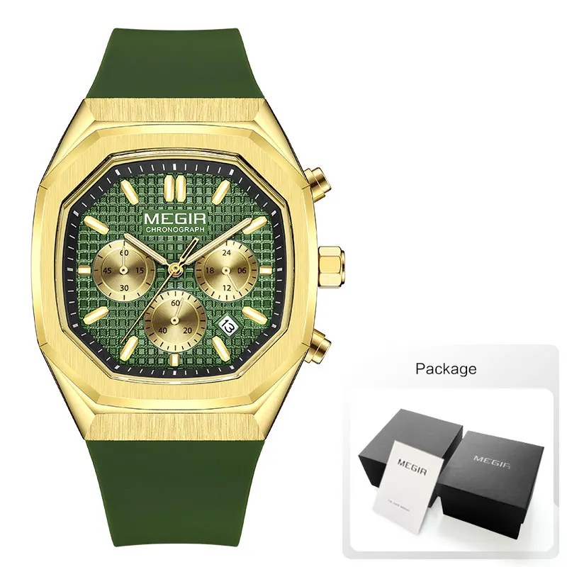 Green Gold Quartz Watch Men Chronograph Sport Wristwatch with Luminous H... - $45.84