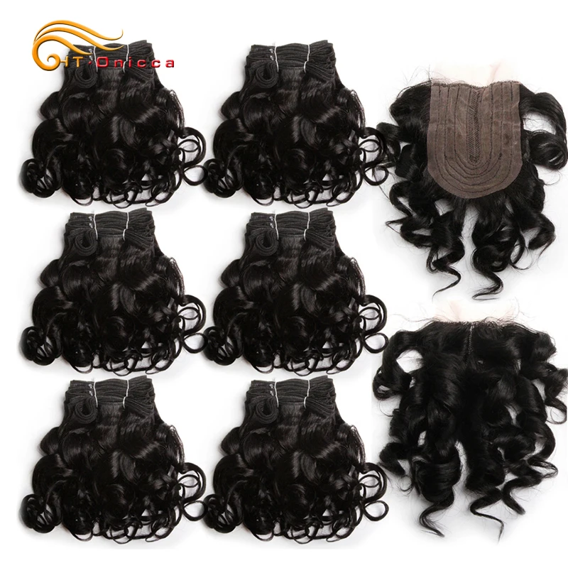 Curly Human Hair Bundles With Closure T Part Lace Closure Short Brazilian Hair - £44.85 GBP+