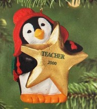 Gold Star Teacher Penguin Ornament Hallmark Christmas Keepsake 2000 - NOS - £4.41 GBP