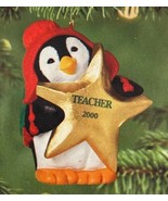 Gold Star Teacher Penguin Ornament Hallmark Christmas Keepsake 2000 - NOS - £4.33 GBP