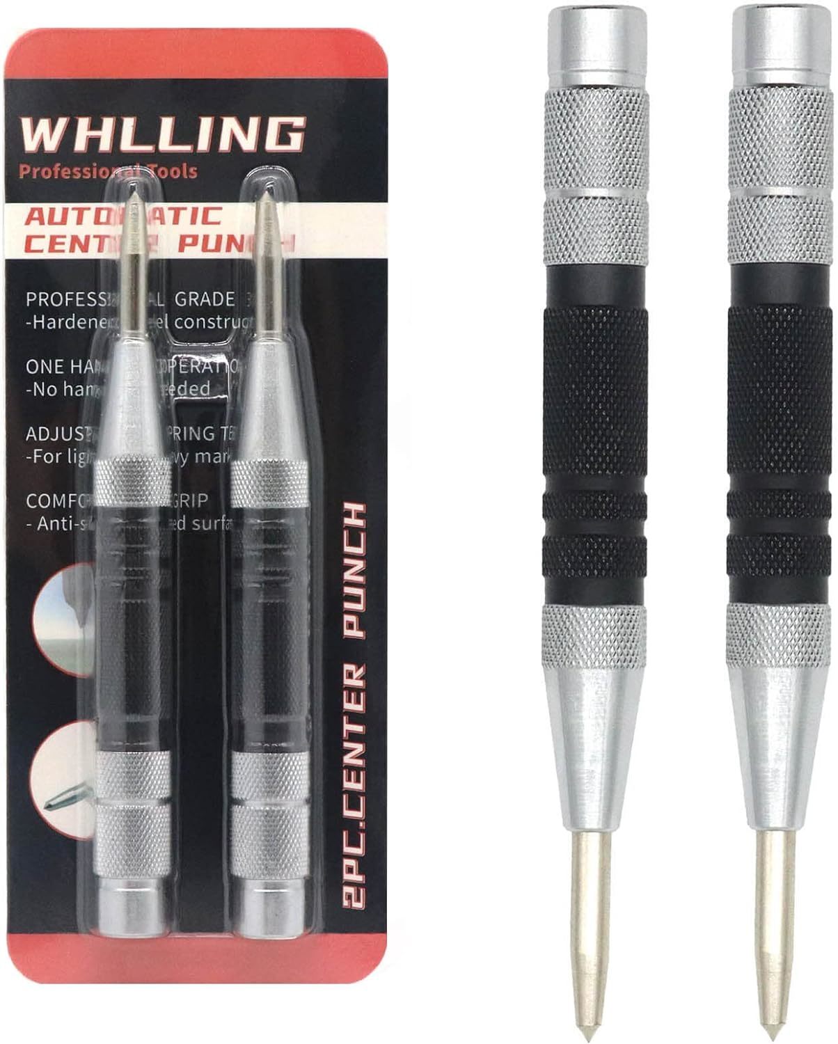 2-Piece Automatic Center Punch, 6 Inch Hardened Steel Spring Loaded Cent... - $31.98