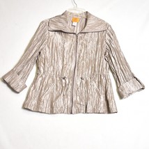 Ruby Rd Silver Nylon Polyester Crinkle Zip Jacket 3/4 Tab sleeve Size 6P - $19.63