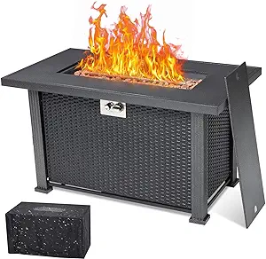 , 50000Btu Rectangle Fire Table With Cover &amp; Rain Cover, Sturdy Steel An... - $494.99