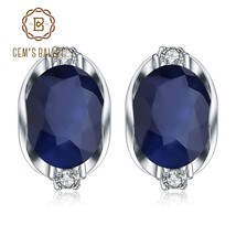 925 Sterling Silver Stud Earrings 6.48Ct Natural Blue Sapphire Earrings For Wome - £86.93 GBP