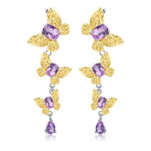 4.84Ct Natural Amethyst Gemstone Earrings 925 Sterling Silver Butterfly Drop Ear - £84.77 GBP