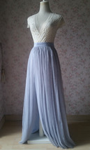 Gray High Slit Maxi Tulle Skirt Wedding Party Custom Plus Size Tulle Skirt image 2